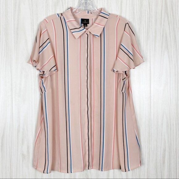 Worthington | Striped Flutter Sleeve Button Down Size 1X - Picture 1 of 5